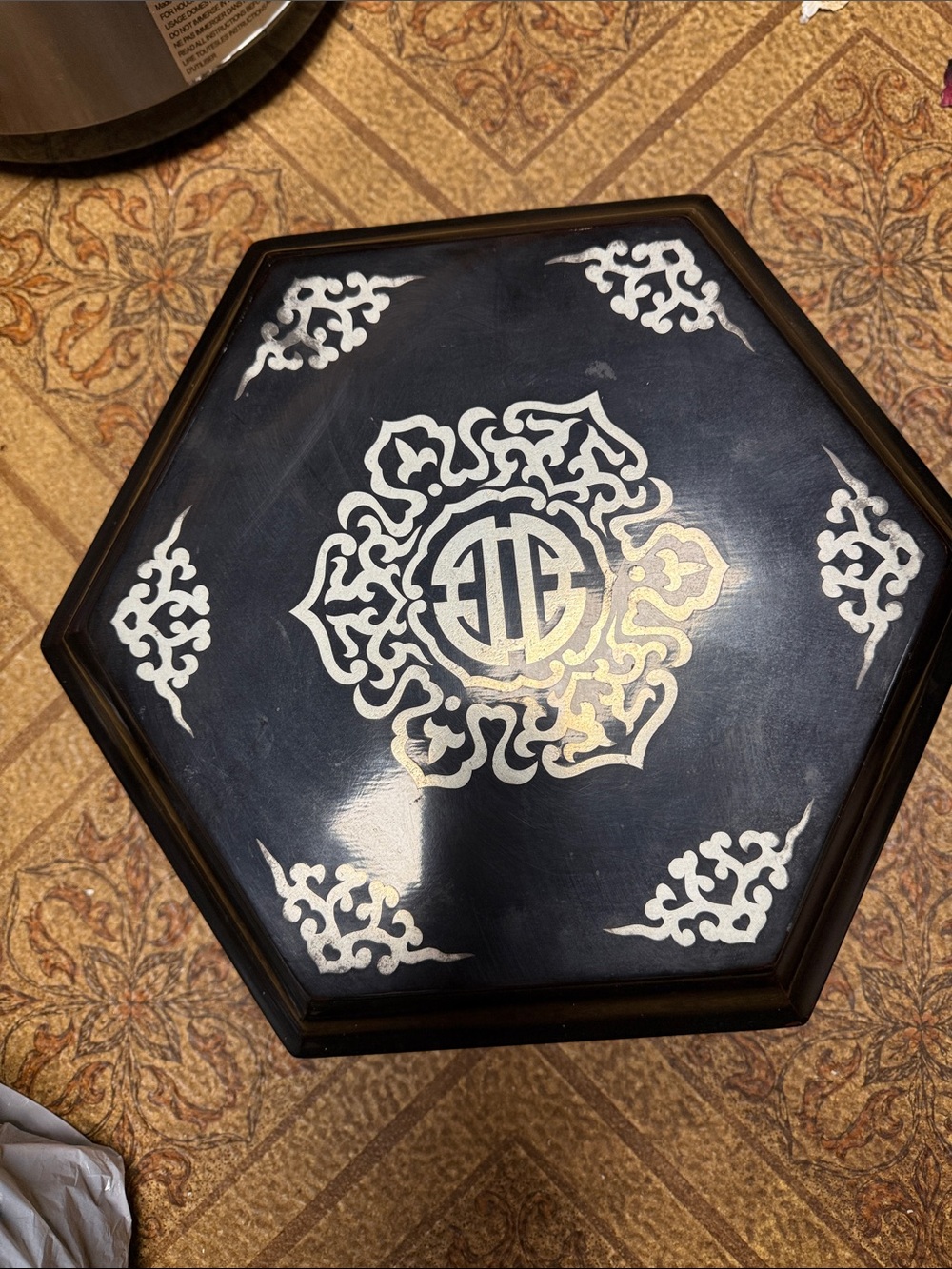 Asian octagonal black lacquered box